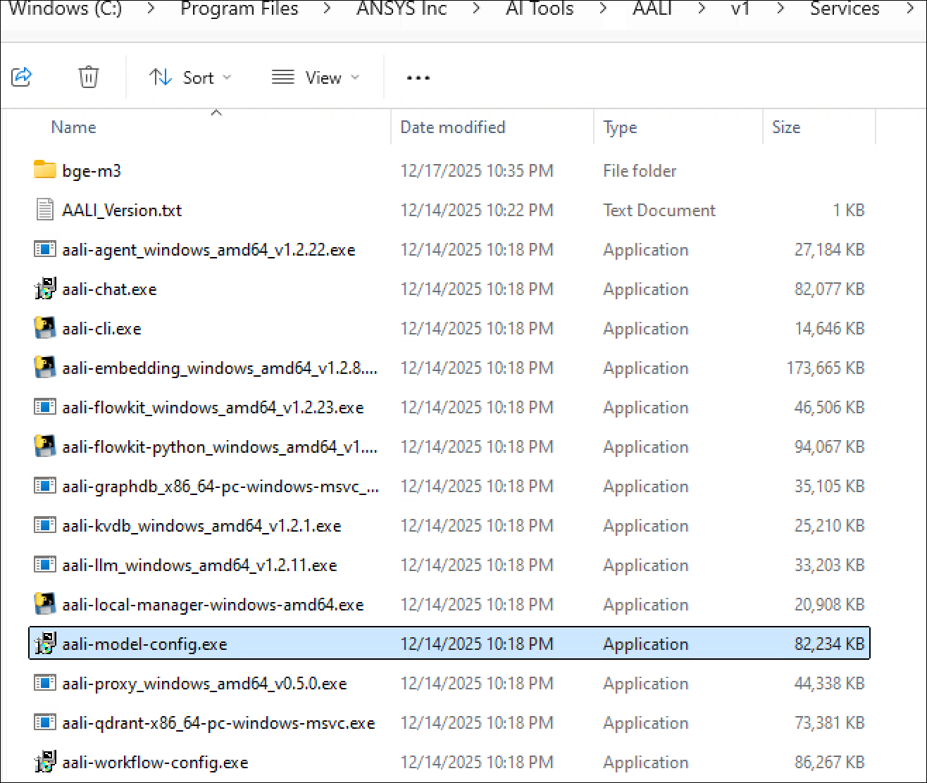 AALI Model Configuration utility default location