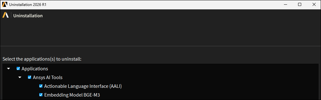 Uninstallation selections